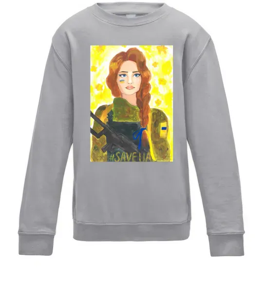 Детский Свитшот Save UA Захисниця Серый меланж фото