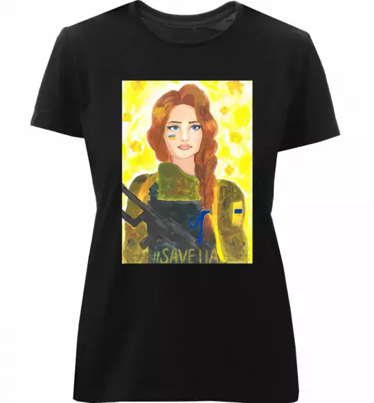 Жіноча преміум футболка Save UA Захисниця Чорний фото