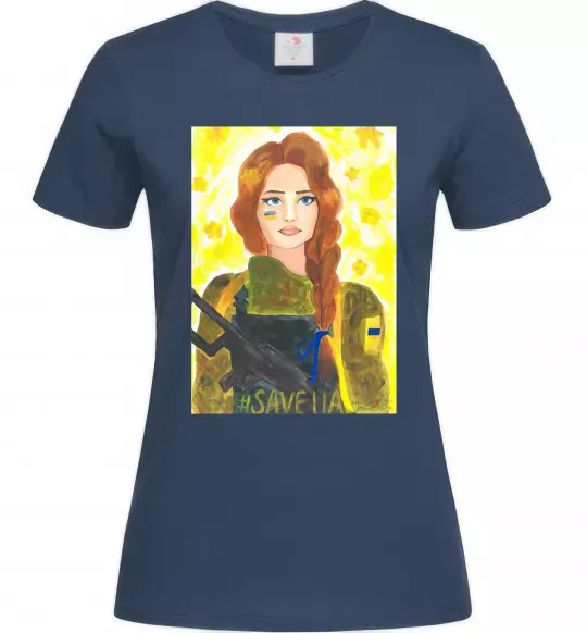 Жіноча футболка Save UA Захисниця Темно-синій фото