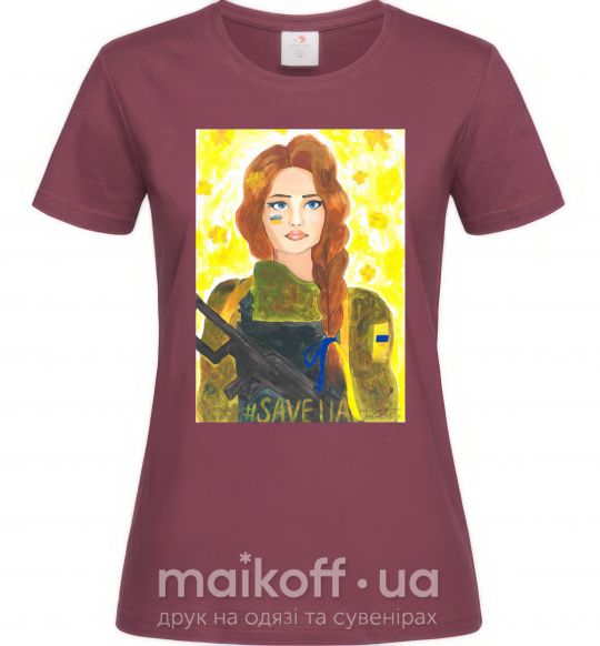Жіноча футболка Save UA Захисниця Бордовий фото