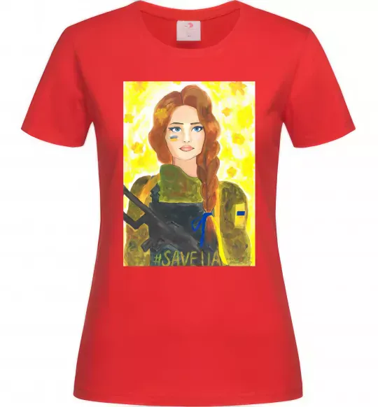 Жіноча футболка Save UA Захисниця Червоний фото