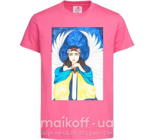 Детская футболка Дівчина ангел України Ярко-розовый фото