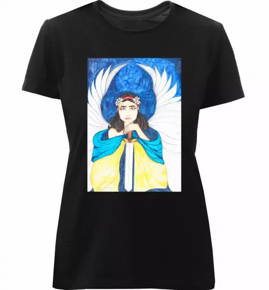 Жіноча преміум футболка Дівчина ангел України Чорний фото