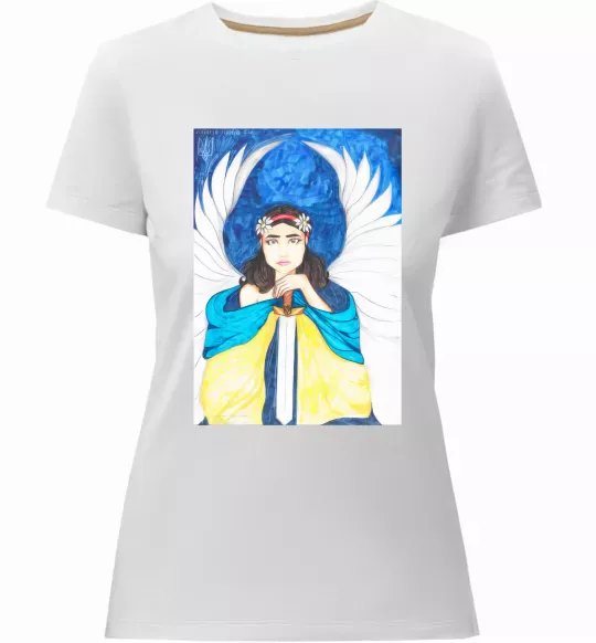 Жіноча преміум футболка Дівчина ангел України Білий фото