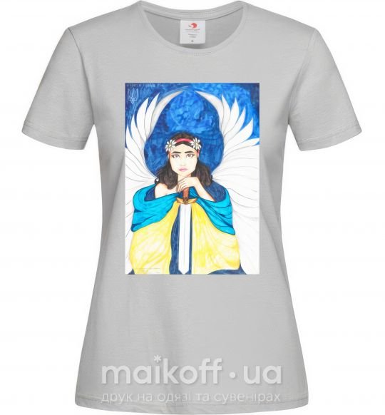 Жіноча футболка Дівчина ангел України Сірий фото