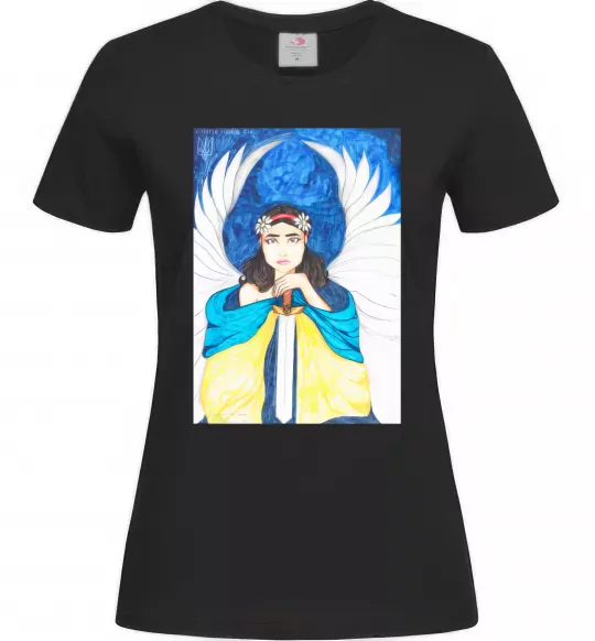 Жіноча футболка Дівчина ангел України Чорний фото