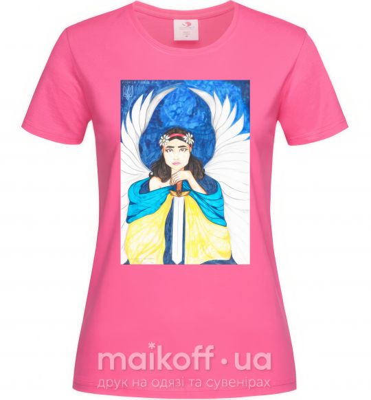 Жіноча футболка Дівчина ангел України Яскраво-рожевий фото
