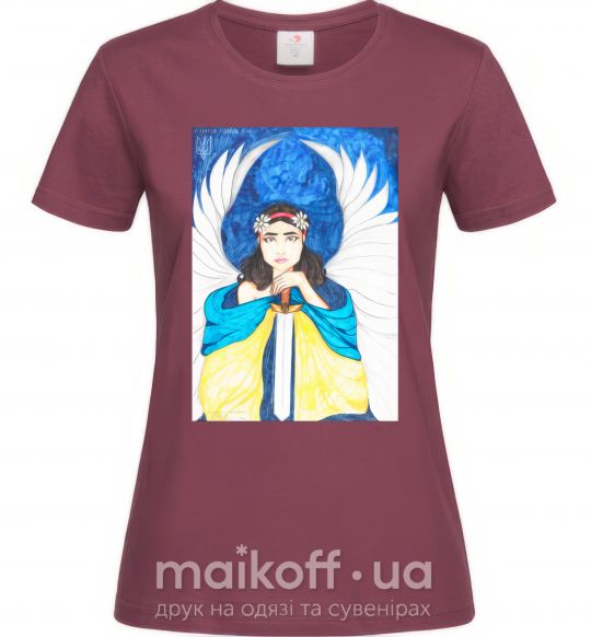 Жіноча футболка Дівчина ангел України Бордовий фото