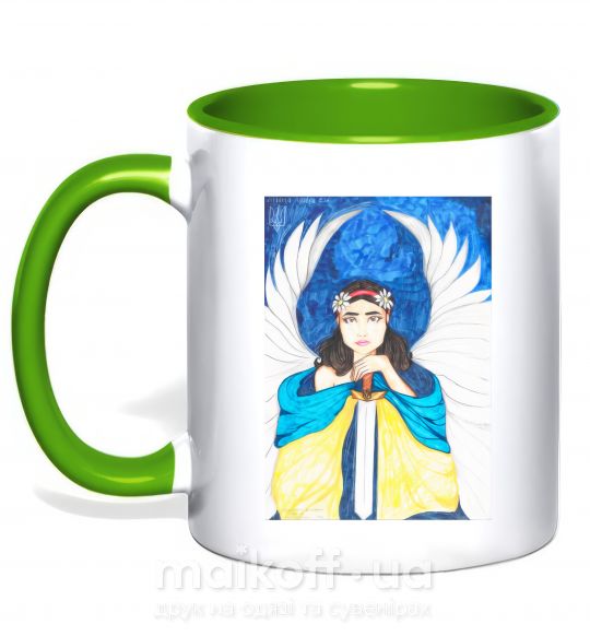 Чашка з кольоровою ручкою Дівчина ангел України Зелений фото