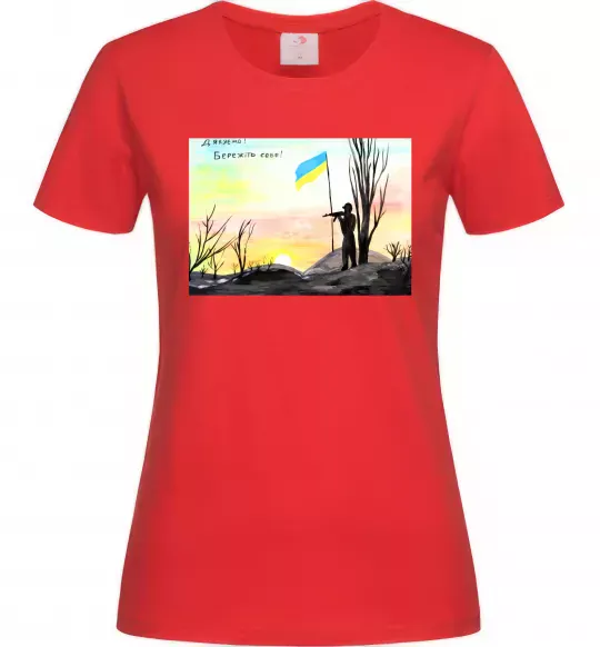 Жіноча футболка Дякуюємо Бережіть себе Червоний фото