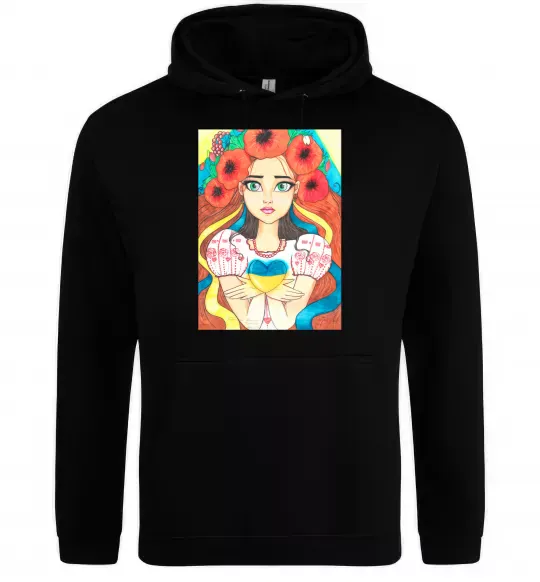 Чоловіча толстовка (худі) Українка з маками Чорний фото