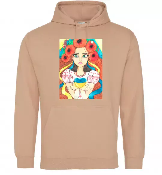 Чоловіча толстовка (худі) Українка з маками Пісочний фото