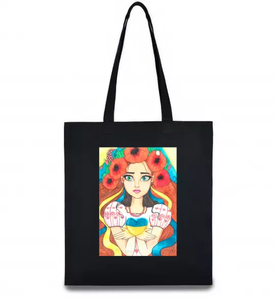 Эко-сумка Українка з маками Черный фото