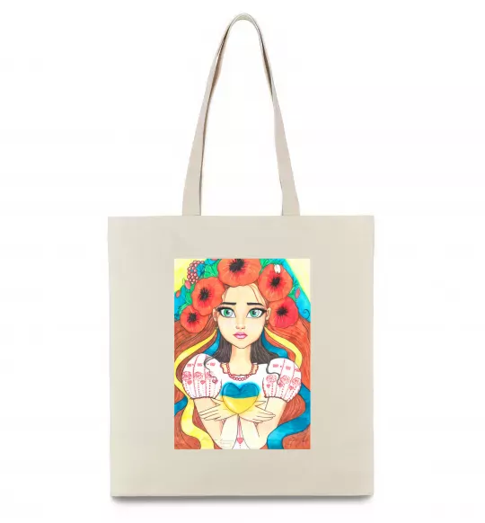 Эко-сумка Українка з маками Бежевый фото