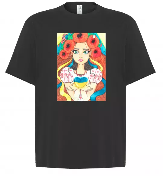 Футболка Оверсайз Українка з маками Черный фото