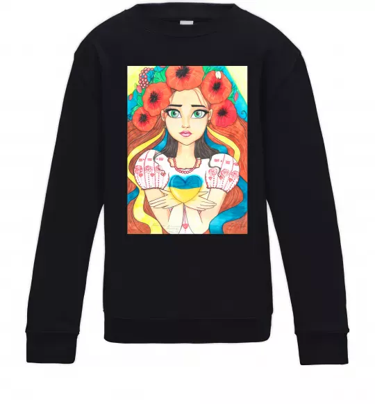 Детский Свитшот Українка з маками Черный фото