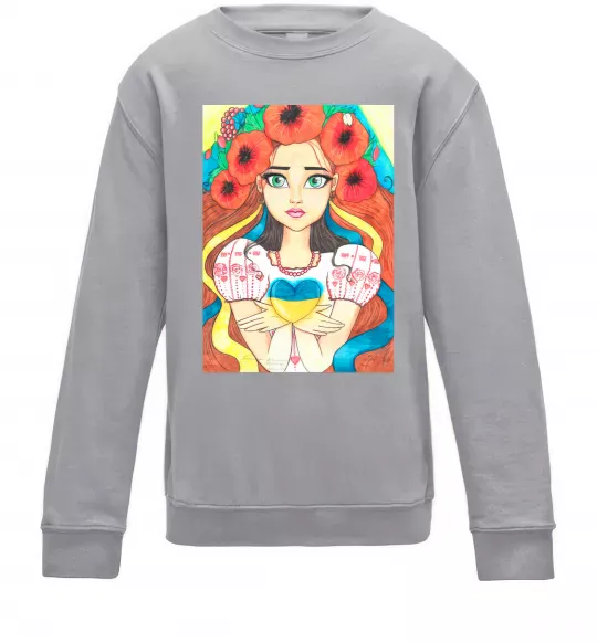 Детский Свитшот Українка з маками Серый меланж фото