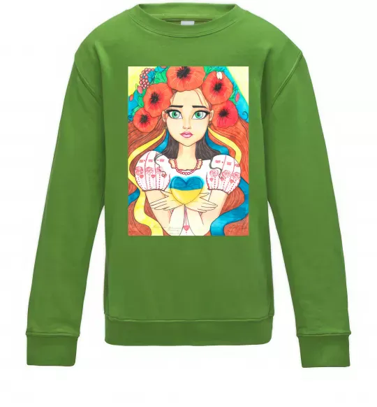 Детский Свитшот Українка з маками Лаймовый фото