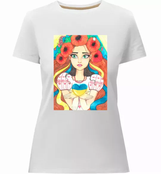 Женская премиум футболка Українка з маками Белый фото