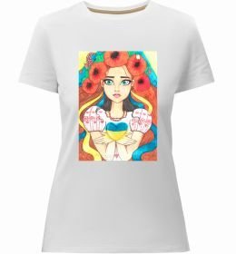 Женская премиум футболка Українка з маками