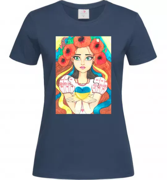 Жіноча футболка Українка з маками Темно-синій фото