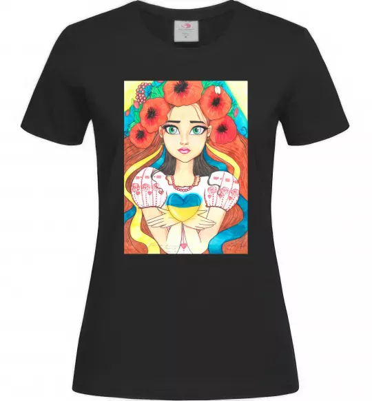 Жіноча футболка Українка з маками Чорний фото