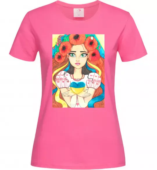 Жіноча футболка Українка з маками Яскраво-рожевий фото