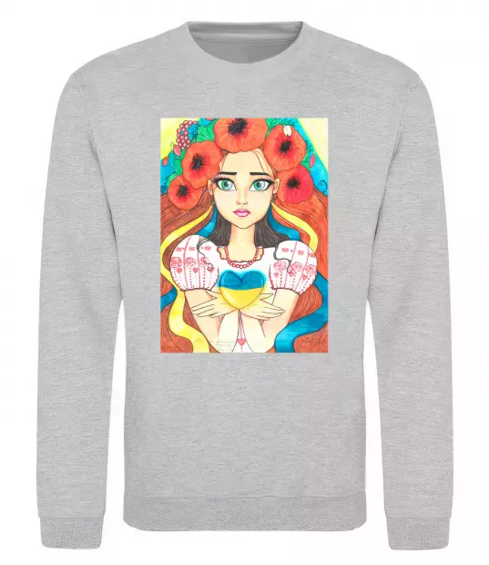 Світшот Українка з маками Сірий меланж фото