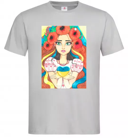 Чоловіча футболка Українка з маками Сірий фото