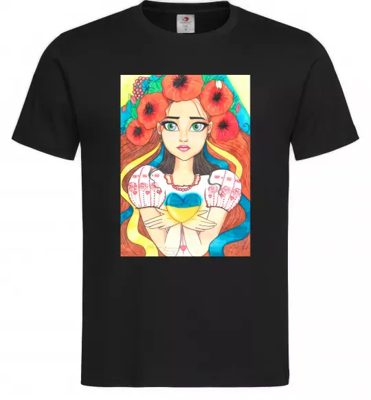 Чоловіча футболка Українка з маками Чорний фото