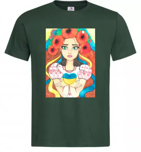 Чоловіча футболка Українка з маками Темно-зелений фото