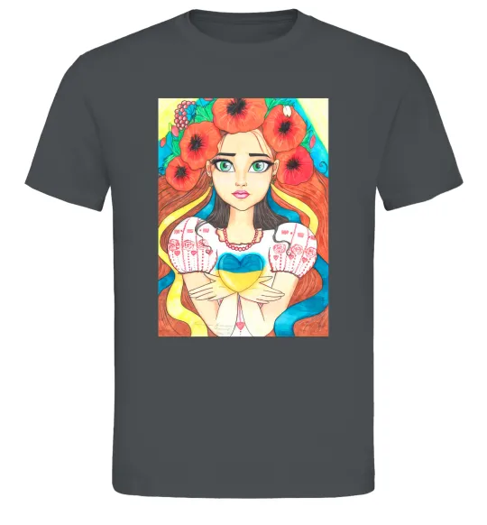 Чоловіча футболка Українка з маками Графіт фото