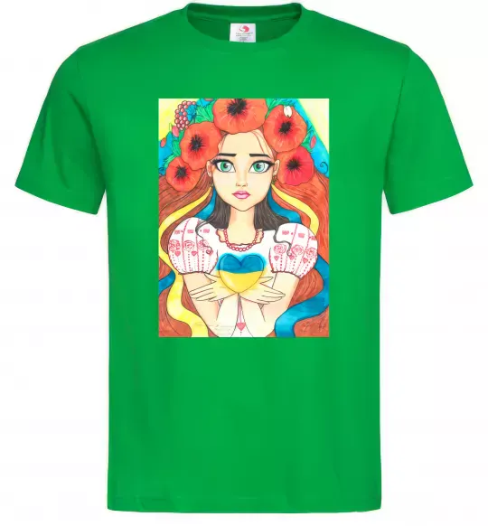 Чоловіча футболка Українка з маками Зелений фото