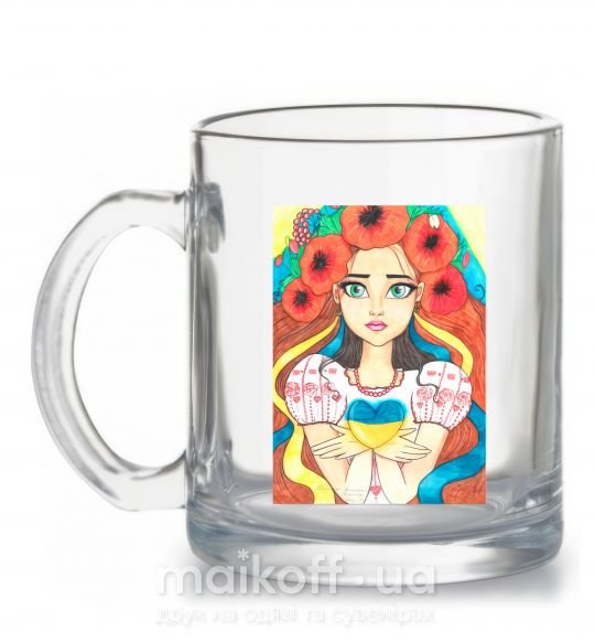 Чашка скляна Українка з маками Прозорий фото
