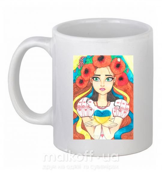 Чашка керамическая Українка з маками Белый фото