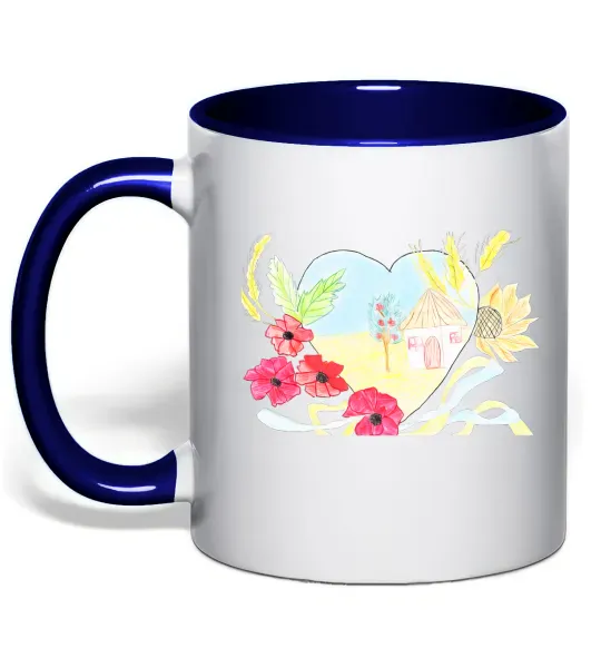 Чашка с цветной ручкой Українська хата Глубокий темно-синий фото