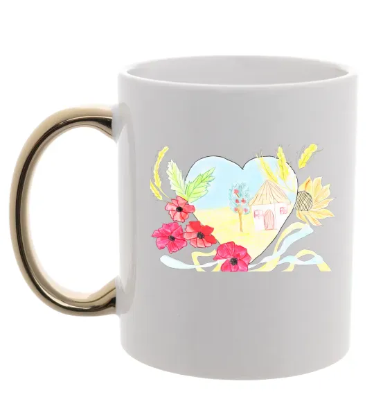 Чашка с цветной ручкой Українська хата Золото фото