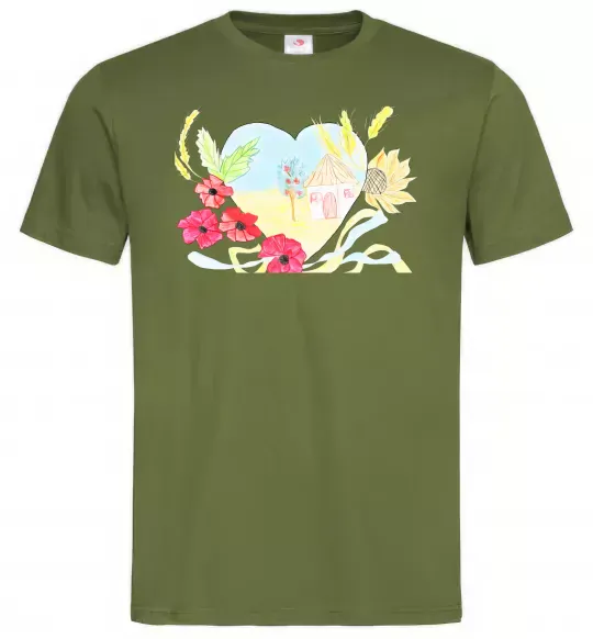 Чоловіча футболка Українська хата Оливковий фото