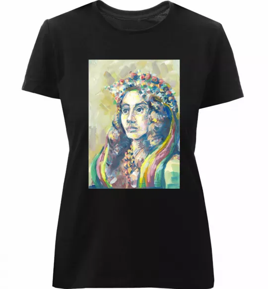 Женская премиум футболка Українка у вінку Черный фото