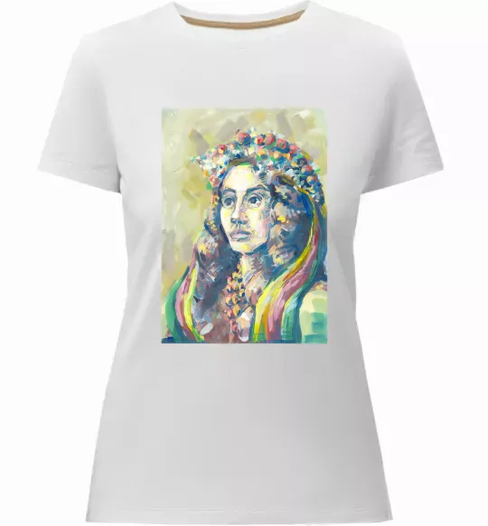 Женская премиум футболка Українка у вінку Белый фото