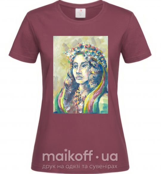 Жіноча футболка Українка у вінку Бордовий фото