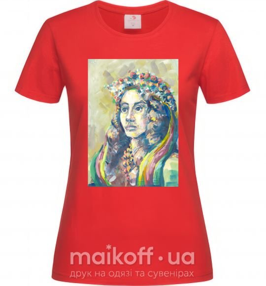 Жіноча футболка Українка у вінку Червоний фото