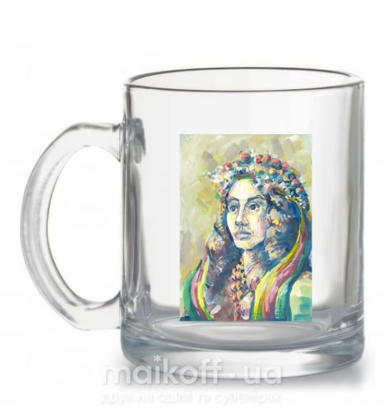 Чашка скляна Українка у вінку Прозорий фото