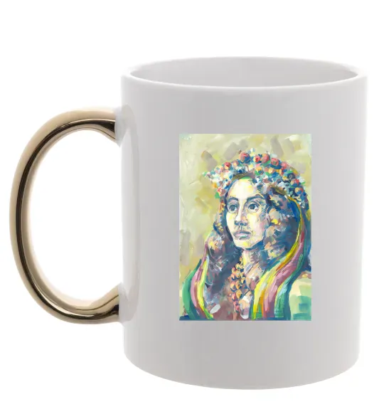 Чашка с цветной ручкой Українка у вінку Золото фото