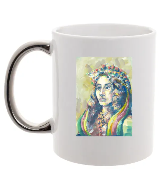 Чашка с цветной ручкой Українка у вінку Серебро фото