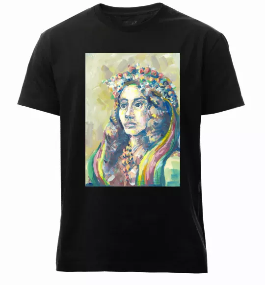 Мужская премиум футболка Українка у вінку Черный фото