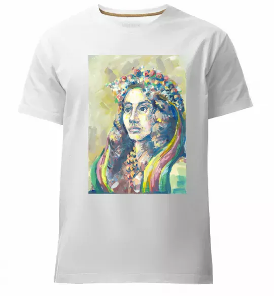 Мужская премиум футболка Українка у вінку Белый фото