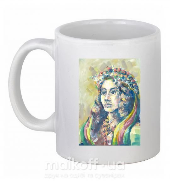 Чашка керамічна Українка у вінку Білий фото