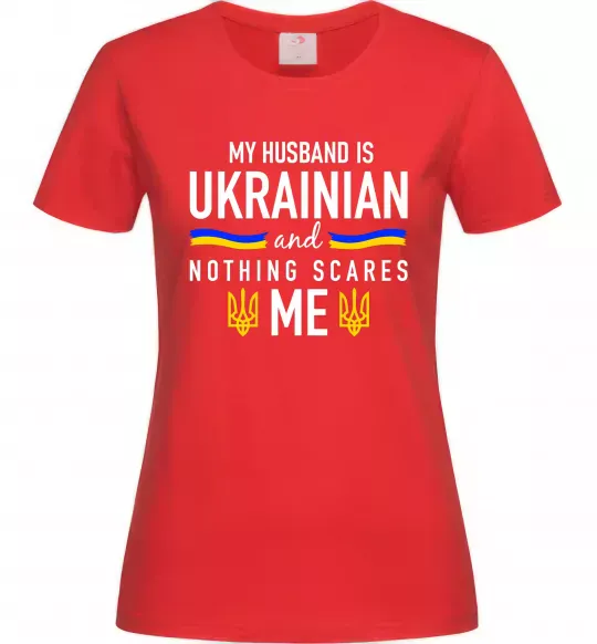 Жіноча футболка My husband is ukrainian Червоний фото