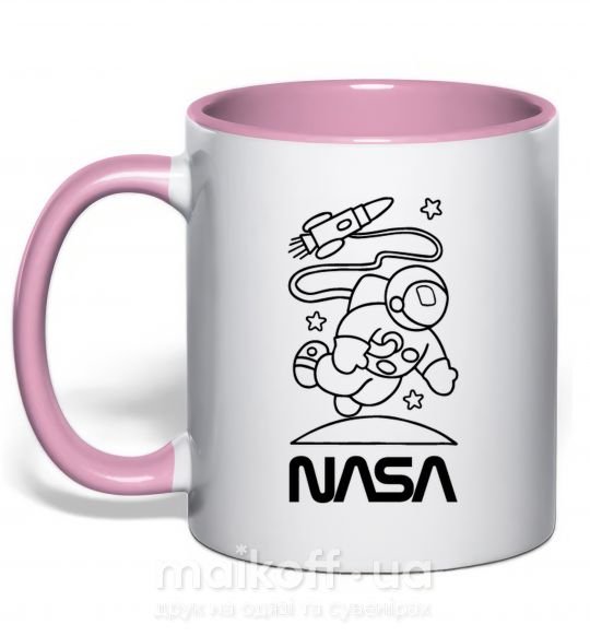 Чашка з кольоровою ручкою Nasa білий Ніжно рожевий фото
